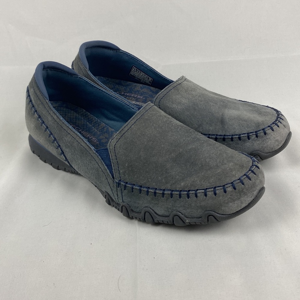 Sketchers Memory Foam Slip On Suede Gray Comfy Moccasins Shoes Women’s 8.5